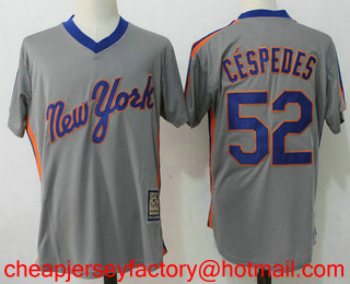 Men's New York Mets #52 Yoenis Cespedes Gray Pullover Stitched MLB Cooperstown Collection Jersey