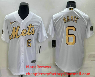 Men's New York Mets #6  Starling Marte Number White 2022 All Star Stitched Cool Base Nike Jersey