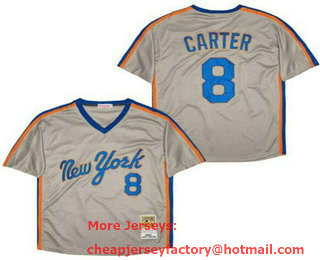 Men's New York Mets #8 Gary Carter Gray 1987 Throwback Jersey