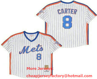 Men's New York Mets #8 Gary Carter White 1986 Throwback Jersey