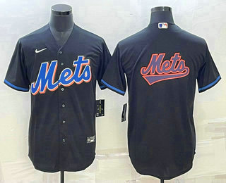 Men's New York Mets Big Logo Black Stitched MLB Cool Base Nike Jersey 02