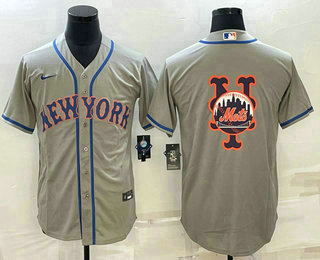 Men's New York Mets Big Logo Grey Cool Base Stitched Baseball Jersey 01