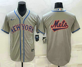 Men's New York Mets Big Logo Grey Cool Base Stitched Baseball Jersey 02