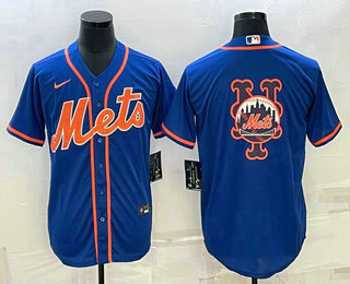 Men's New York Mets Big Logo Navy Blue Cool Base Stitched Baseball Jersey 01