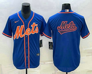 Men's New York Mets Big Logo Navy Blue Cool Base Stitched Baseball Jersey 02
