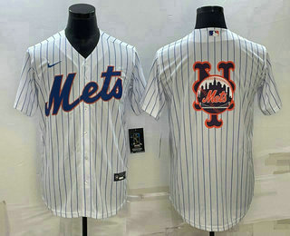 Men's New York Mets Big Logo White Cool Base Stitched Baseball Jersey 01