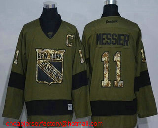 Men's New York Rangers #11 Mark Messier Green Salute to Service Stitched NHL Reebok Hockey Jersey