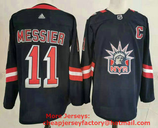 Men's New York Rangers #11 Mark Messier Navy Blue 2021 Reverse Retro Stitched NHL Jersey