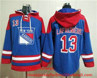 Men's New York Rangers #13 Alexis Lafreniere Blue Ageless Must Have Lace Up Pullover Hoodie