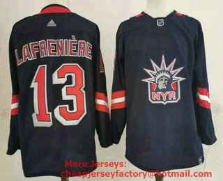 Men's New York Rangers #13 Alexis Lafreniere Navy Blue 2021 Reverse Retro Stitched NHL Jersey
