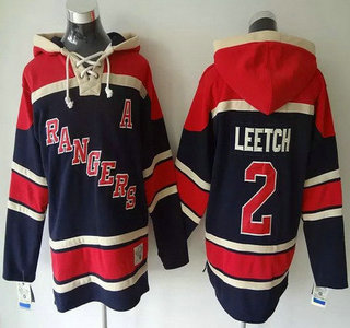 Men's New York Rangers #2 Brian Leetch Old Time Hockey Alternate Navy Blue Hoody