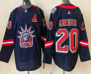Men's New York Rangers #20 Chris Kreider Navy Blue 2021 Reverse Retro Stitched NHL Jersey
