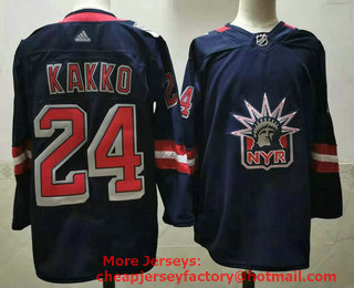 Men's New York Rangers #24 Kaapo Kakko Navy Blue 2021 Reverse Retro Stitched NHL Jersey