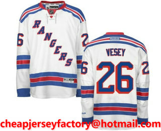 Men's New York Rangers #26 Jimmy Vesey White Away Stitched NHL Reebok Hockey Jersey