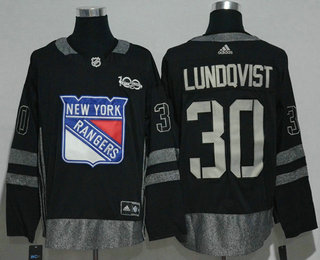 Men's New York Rangers #30 Henrik Lundqvist Black 100th Anniversary Stitched NHL 2017 Hockey Jersey