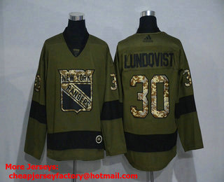 Men's New York Rangers #30 Henrik Lundqvist Green Salute To Service Adidas Stitched NHL Jersey
