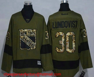 Men's New York Rangers #30 Henrik Lundqvist Green Salute to Service Stitched NHL Reebok Hockey Jersey