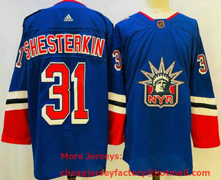 Men's New York Rangers #31 Igor Shesterkin Blue 2022 Reverse Retro Authentic Jersey