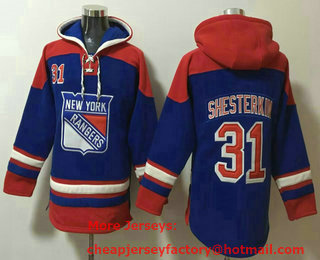 Men's New York Rangers #31 Igor Shesterkin Blue Ageless Must Have Lace Up Pullover Hoodie