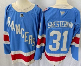 Men's New York Rangers #31 Igor Shesterkin Blue Centennial Authentic Jersey