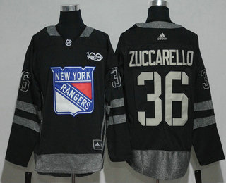 Men's New York Rangers #36 Mats Zuccarello Black 100th Anniversary Stitched NHL 2017 Hockey Jersey