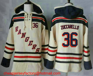Men's New York Rangers #36 Mats Zuccarello Cream Sawyer Hooded Sweatshirt Stitched NHL Jersey