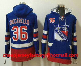 Men's New York Rangers #36 Mats Zuccarello Royal Pocket Stitched NHL Old Time Hockey Pullover Hoodie