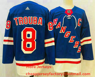 Men's New York Rangers #8 Jacob Trouba Blue With C Patch Adidas Hockey Stitched NHL Jersey