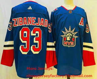 Men's New York Rangers #93 Mika Zibanejad Blue 2022 Reverse Retro Authentic Jersey
