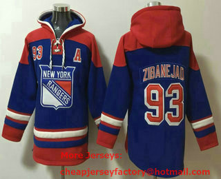 Men's New York Rangers #93 Mika Zibanejad Blue Ageless Must Have Lace Up Pullover Hoodie