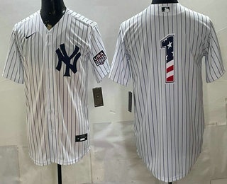 Men's New York Yankees #1 Dad White 2026 USA 250 Fourth of July Home Stadium Stitched Jersey