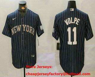 Men's New York Yankees #11 Anthony Volpe Navy Pinstripe Fashion Cool Base Jersey