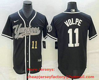 Men's New York Yankees #11 Anthony Volpe Number Black With Patch Cool Base Stitched Baseball Jersey