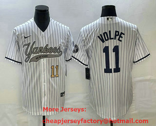 Men's New York Yankees #11 Anthony Volpe Number White With Patch Cool Base Stitched Baseball Jersey