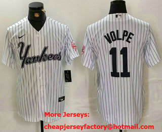 Men's New York Yankees #11 Anthony Volpe White Pinstripe Fashion Cool Base Jersey