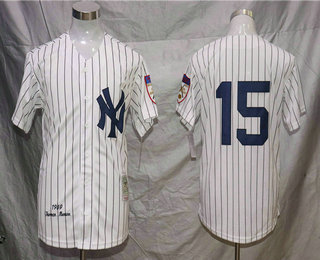 Men's New York Yankees #15 Thurman Munson White 1969 Throwback Cooperstown Collection Stitched MLB Mitchell & Ness Jersey