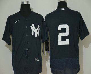 Men's New York Yankees #2 Derek Jeter Black No Name Stitched MLB Flex Base Nike Jersey