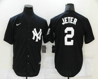 Men's New York Yankees #2 Derek Jeter Black Stitched MLB Nike Cool Base Throwback Jersey
