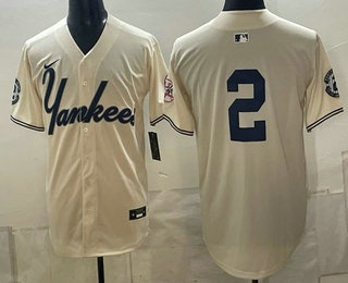 Men's New York Yankees #2 Derek Jeter Cream Limited Stitched Jersey