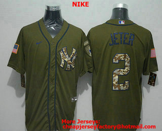Men's New York Yankees #2 Derek Jeter Green Salute To Service Stitched MLB Cool Base Nike Jersey