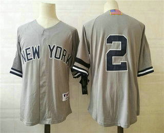 Men's New York Yankees #2 Derek Jeter Grey 2001 Throwback Cooperstown Collection Stitched MLB Mitchell & Ness Jersey