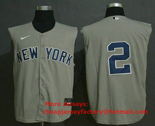 Men's New York Yankees #2 Derek Jeter Grey No Name 2020 Cool and Refreshing Sleeveless Fan Stitched MLB Nike Jersey