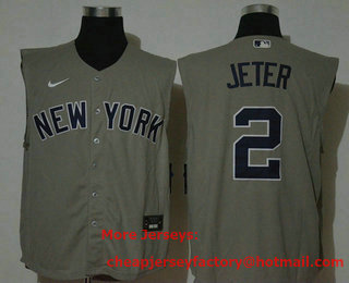 Men's New York Yankees #2 Derek Jeter Grey 2020 Cool and Refreshing Sleeveless Fan Stitched MLB Nike Jersey