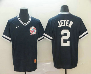 Men's New York Yankees #2 Derek Jeter Navy Blue Nike Cooperstown Collection Legend V Neck Jersey