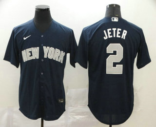 Men's New York Yankees #2 Derek Jeter Navy Blue Stitched MLB Cool Base Nike Jersey