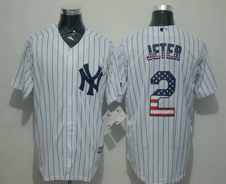 Men's New York Yankees #2 Derek Jeter Retired White USA Flag Fashion Stitched MLB Majestic Cool Base Jersey
