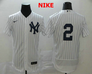 Men's New York Yankees #2 Derek Jeter White Home No Name Stitched MLB Flex Base Nike Jersey