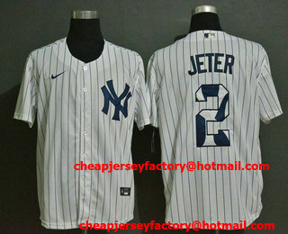 Men's New York Yankees #2 Derek Jeter White Team Logo Stitched MLB Cool Base Nike Jersey