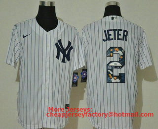 Men's New York Yankees #2 Derek Jeter White Unforgettable Moment Stitched Fashion MLB Cool Base Nike Jersey