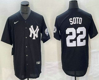 Men's New York Yankees #22 Juan Soto Black Throwback Logo Cool Base Jersey